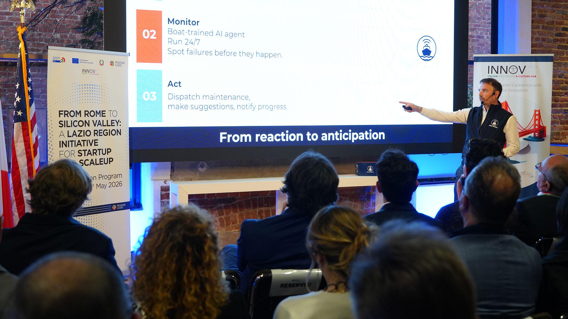 Marco Chimenti durante il pitch a Innovit, San Francisco